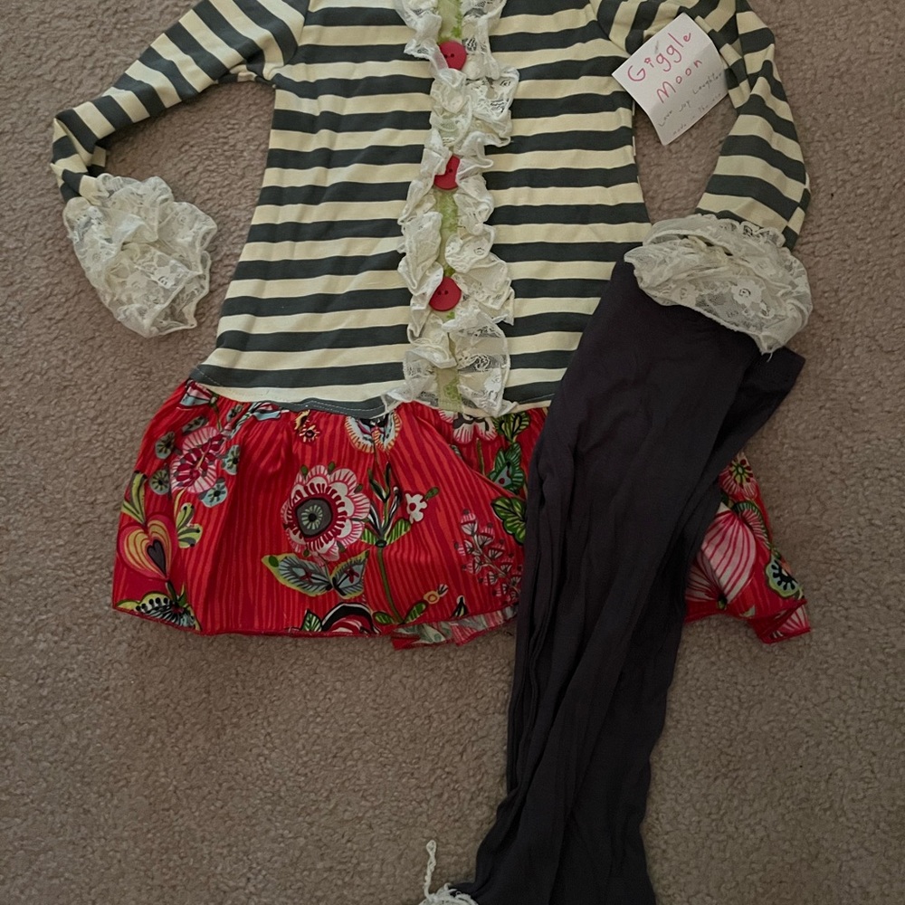 Toddler giggle moon boutique Striped Floral Dress with Lace Accents
